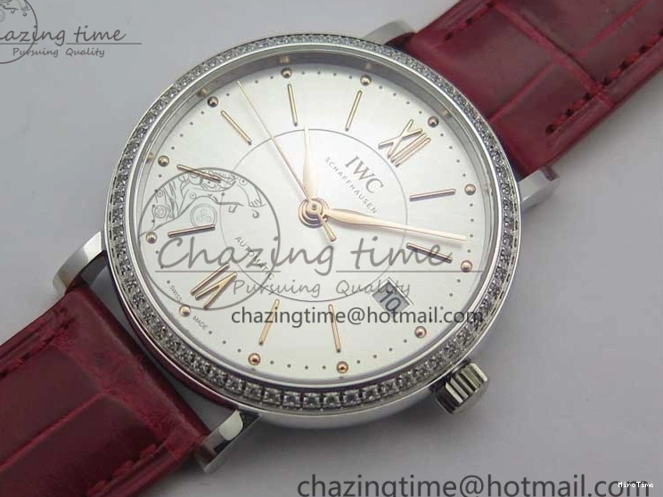 MIROTIME 0215 Portofino Automatic 37 SS M+F 1:1 Best Edition Silver Dial RG Markers on Red Crocodile Strap A Reliable 7154